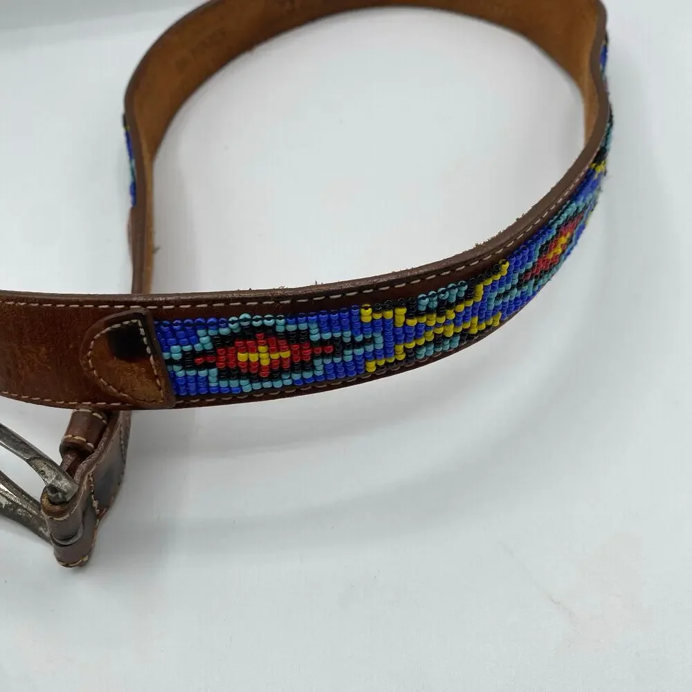 Vintage Wilsons Leather Belt Beaded Aztec Southwestern Womens Size 34